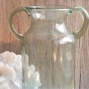 Amphora Shaped Seeded Seafoam Glass Double Handle Wide Vase #0229249